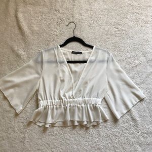 White semi sheer flowy crop top